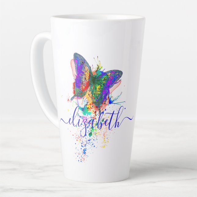 Personalized butterfly splatter   latte mug (Left Angle)