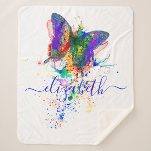 Personalized butterfly splatter  sherpa blanket