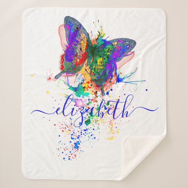Personalized butterfly splatter  sherpa blanket (Front)
