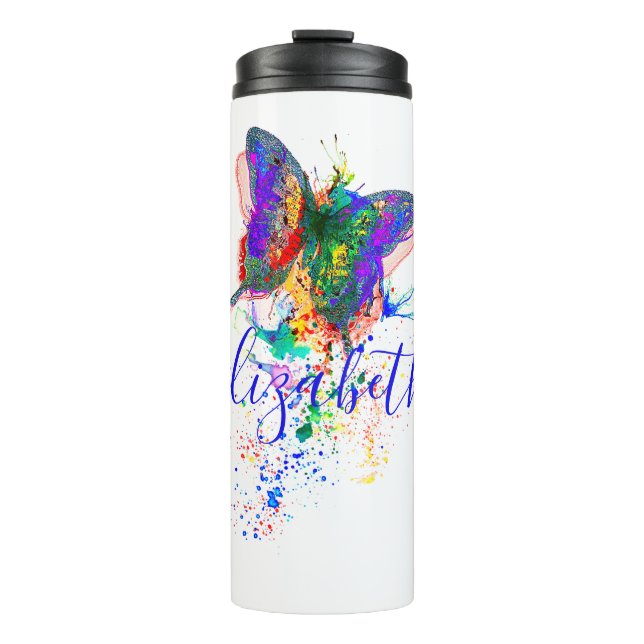 Personalized butterfly splatter    thermal tumbler (Front)