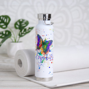 Personalized butterfly splatter water bottle