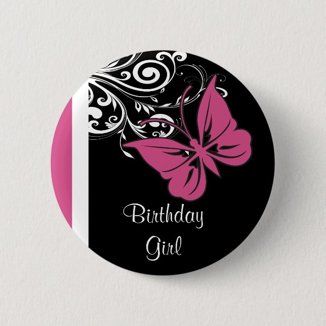 Personalized Butterfly Swirls Cranberry Pink 2 Inch Round Button (Front)
