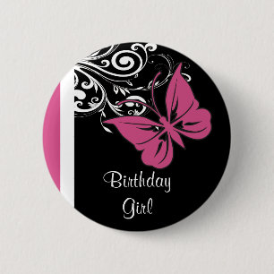 Personalized Butterfly Swirls Cranberry Pink 2 Inch Round Button