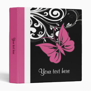 Personalized Butterfly Swirls Cranberry Pink Binder