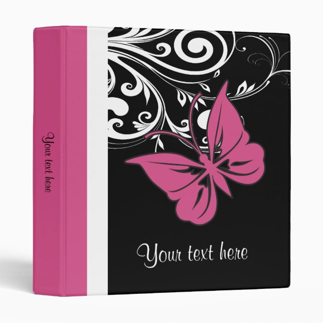 Personalized Butterfly Swirls Cranberry Pink Binder (Front/Spine)