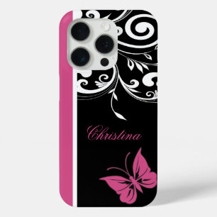 Personalized Butterfly Swirls Cranberry Pink iPhone 15 Pro Case