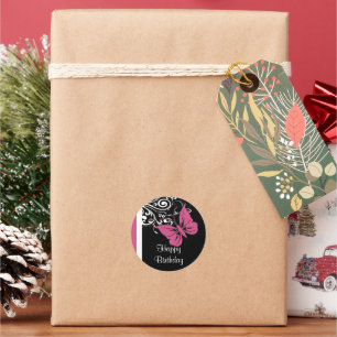 Personalized Butterfly Swirls Cranberry Pink Classic Round Sticker