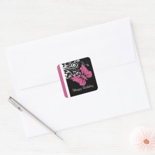 Personalized Butterfly Swirls Cranberry Pink Square Sticker