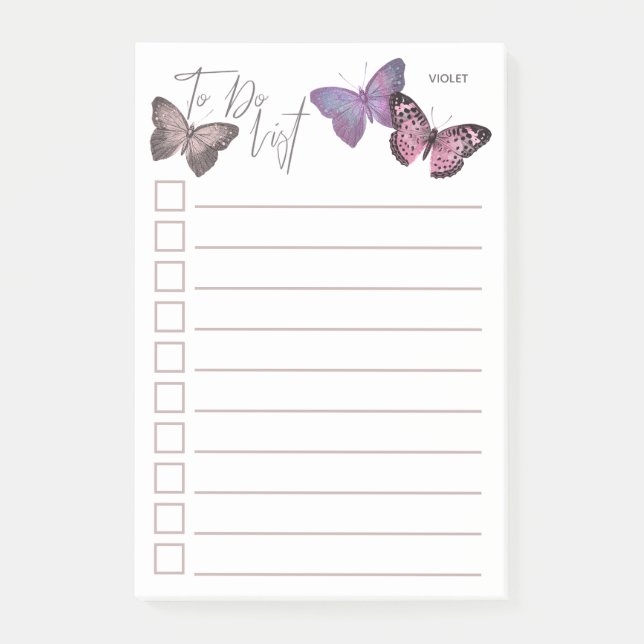 Personalized Butterfly To Do List Post-it Notes (Front)