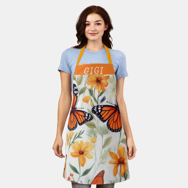 Personalized butterfly wildflower grandma spring apron (Worn)