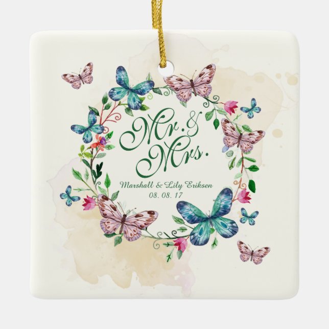 Personalized Butterfly Wreath Wedding | Ornament (Front)