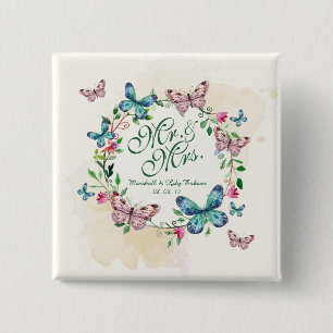 Personalized Butterfly Wreath Wedding Pin Button