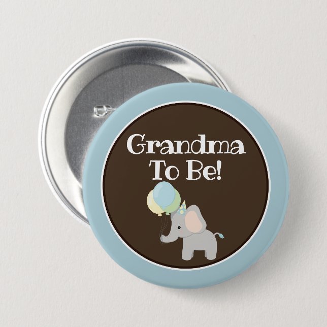 Personalized Button, Baby Shower Elephant 3 Inch Round Button (Front & Back)