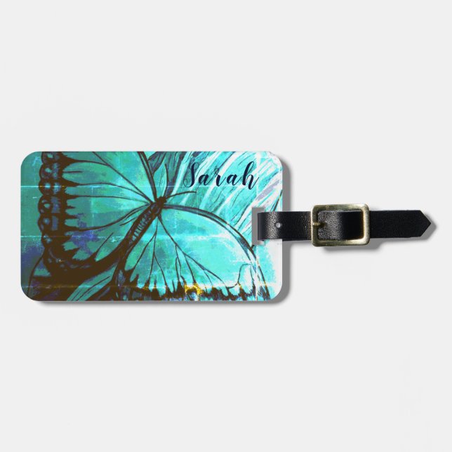 Personalized by Name Beautiful Butterfly Luggage Tag (Front Horizontal)