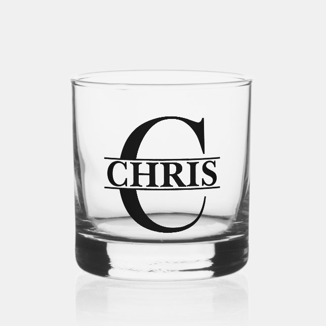 Personalized C Name Custom Gift for Him Dad Groom Whiskey Glass (Front)
