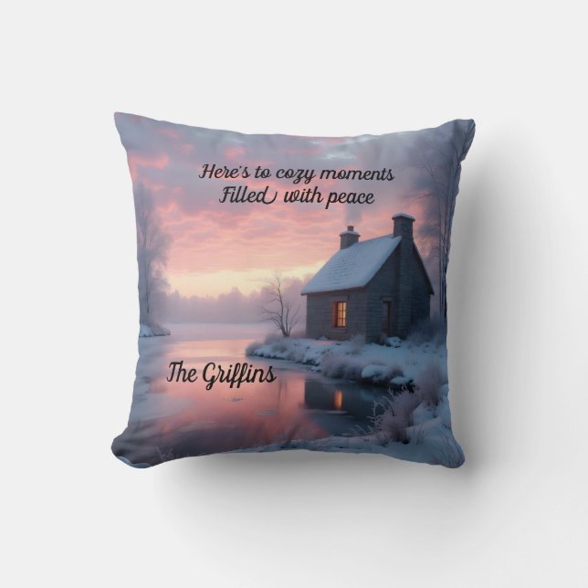 Personalized Cabin Frozen Lake 1 Throw Pillow (Front)