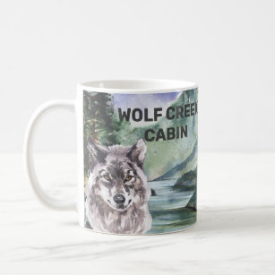 Personalized Cabin Woods Wolf Forest  Coffee Mug