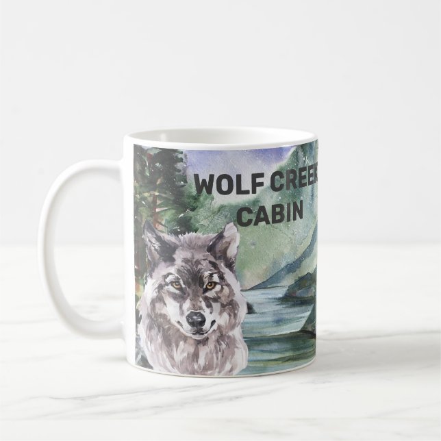 Personalized Cabin Woods Wolf Forest  Coffee Mug (Left)