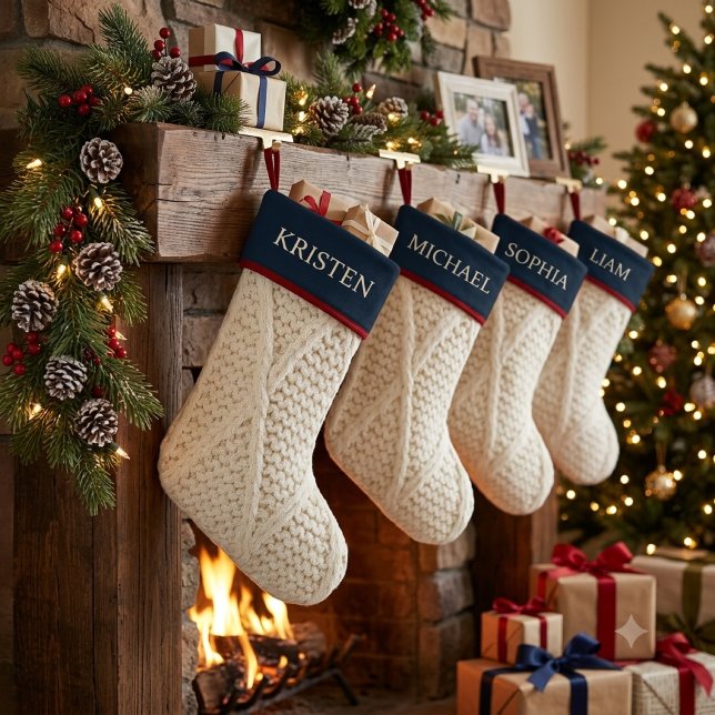 Personalized Cable Knit Christmas  Navy blue Large Christmas Stocking (Creator Uploaded)