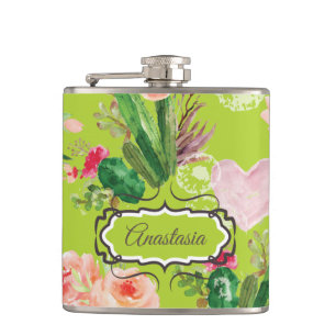 Personalized Cactus Pastel Hip Flask