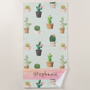 Personalized Cactus Print Beach Towel