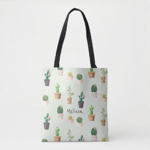 Personalized Cactus Print Tote Bag