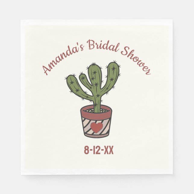 Personalized Cactus Theme Bridal Shower Matching Napkin (Front)