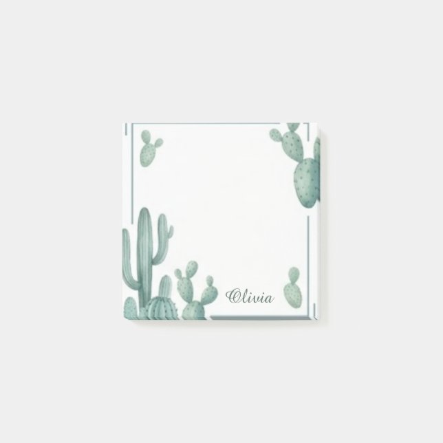 Personalized Cactus Watercolor Sticky Notes (Front)