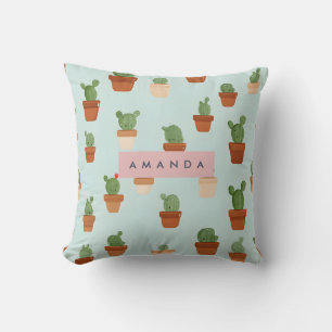 Personalized Cactus with Terracotta Pots Throw Pillow