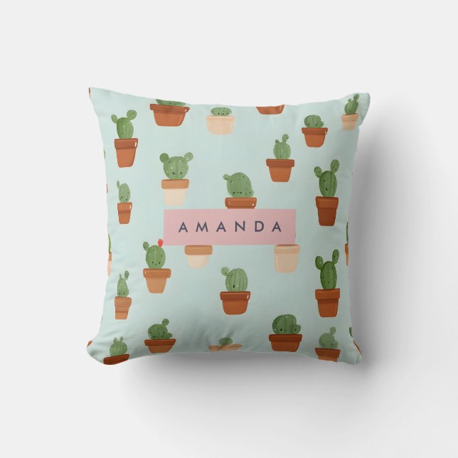 Personalized Cactus with Terracotta Pots Throw Pillow (Front)