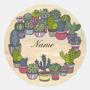 Personalized Cactus Wreath Classic Round Sticker