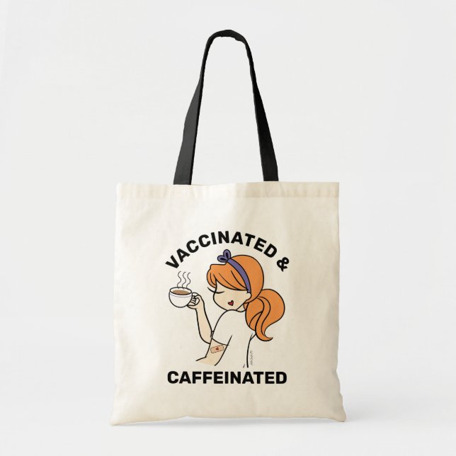 Personalized Caffeinated & Vaccinated Tote Bag (Front)