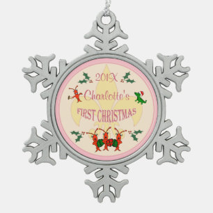 Personalized Cajun Baby Girl First Christmas Snowflake Pewter Christmas Ornament