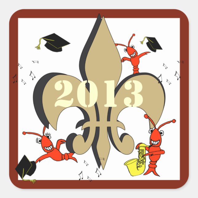 Personalized Cajun Crawfish Graduating Class Square Sticker (Front)
