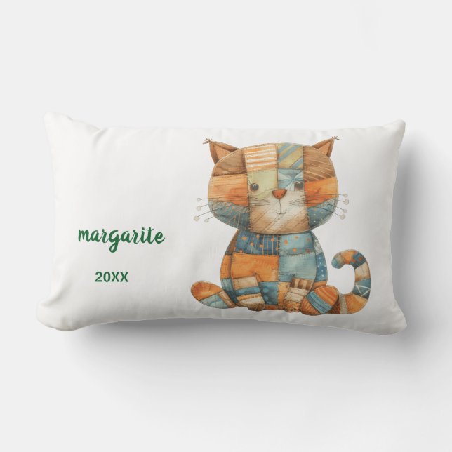 Personalized Calico Cat Artwork Lumbar Pillow (Front)