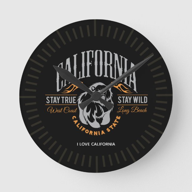 Personalized CALIFORNIA STATE Stay True Wild Bear Round Clock (Front)