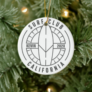Personalized California Surf Club Christmas Ceramic Ornament