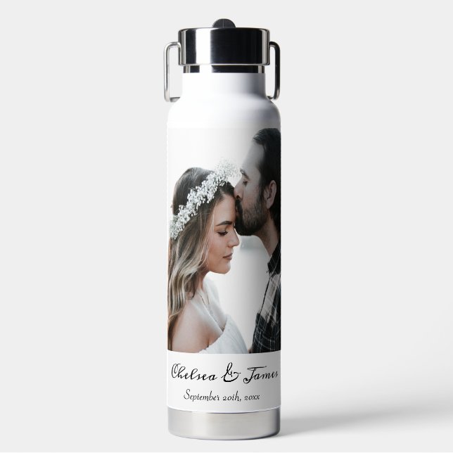Personalized Calligraphy Add Your Own Photo Script Water Bottle (Front)