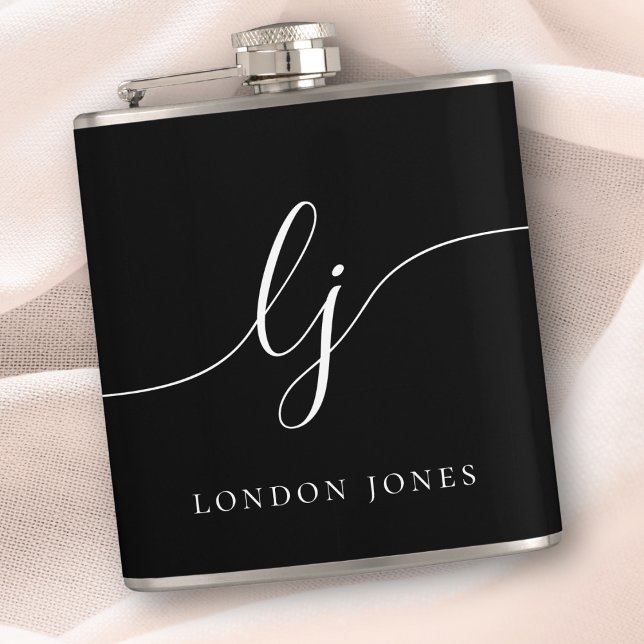 Personalized Calligraphy Black Bachelorette Hip Flask (Creator Uploaded)