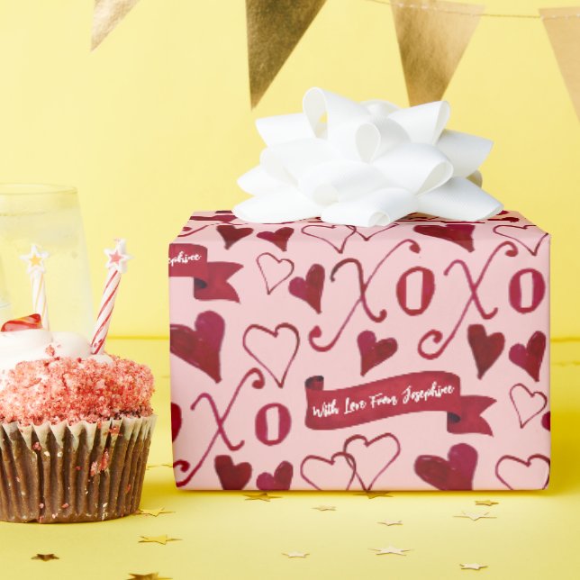 Personalized Calligraphy Boho Valentine's Day XOXO Wrapping Paper (Birthday Party)