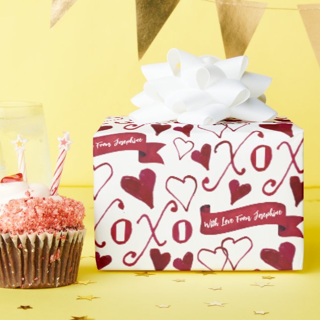 Personalized Calligraphy Boho Valentine's Day XOXO Wrapping Paper (Birthday Party)