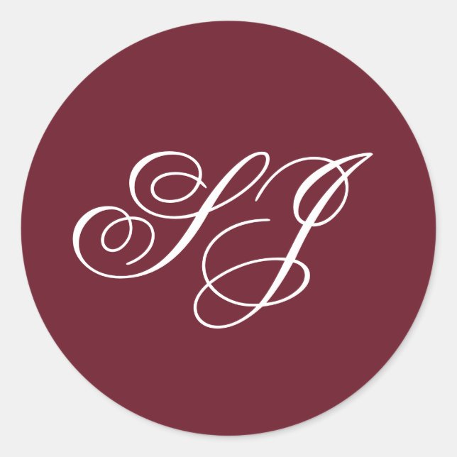 Personalized Calligraphy Monogram Wedding Classic Round Sticker (Front)