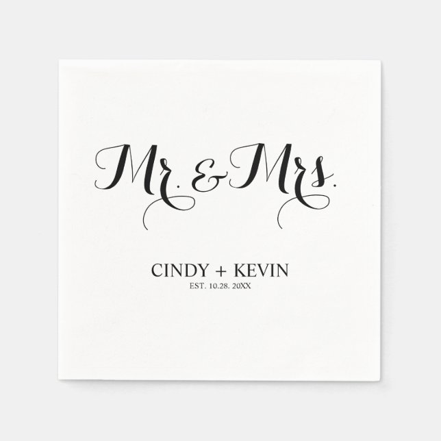 Personalized Calligraphy Mr and Mrs Wedding Paper Napkin (Front)