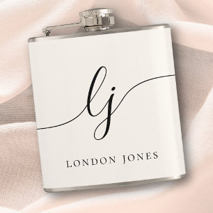 Personalized Calligraphy Name Ivory Bachelorette Hip Flask