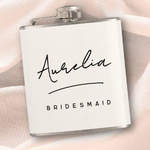 Personalized Calligraphy Name Ivory Bachelorette Hip Flask