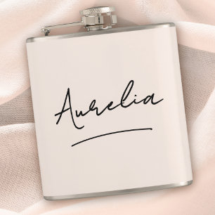 Personalized Calligraphy Name Pink Bachelorette Hip Flask