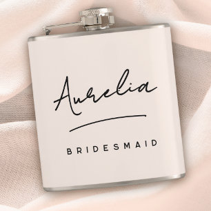 Personalized Calligraphy Name Pink Bachelorette Hip Flask