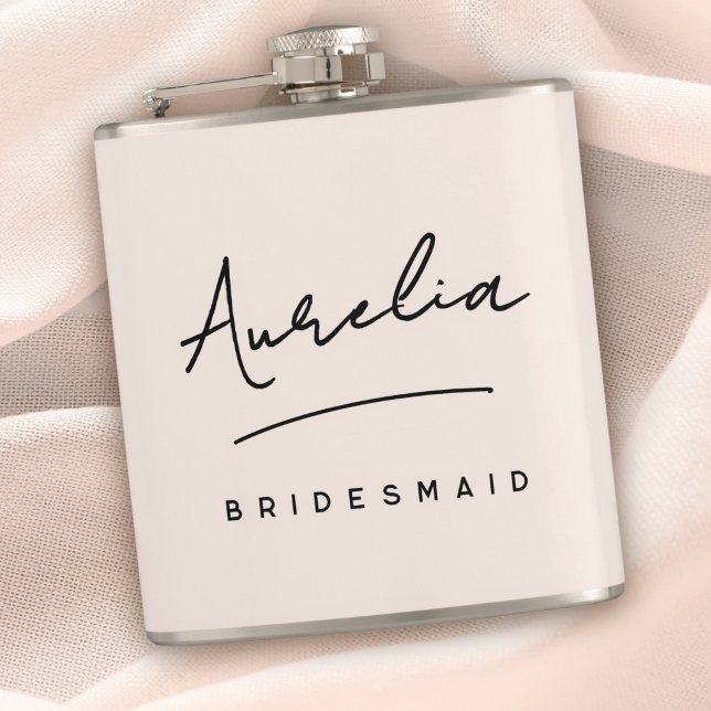 Personalized Calligraphy Name Pink Bachelorette Hip Flask (Creator Uploaded)