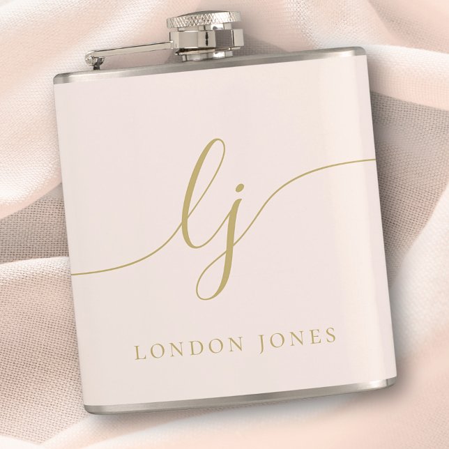 Personalized Calligraphy Pink Gold Bachelorette Hip Flask (Creator Uploaded)