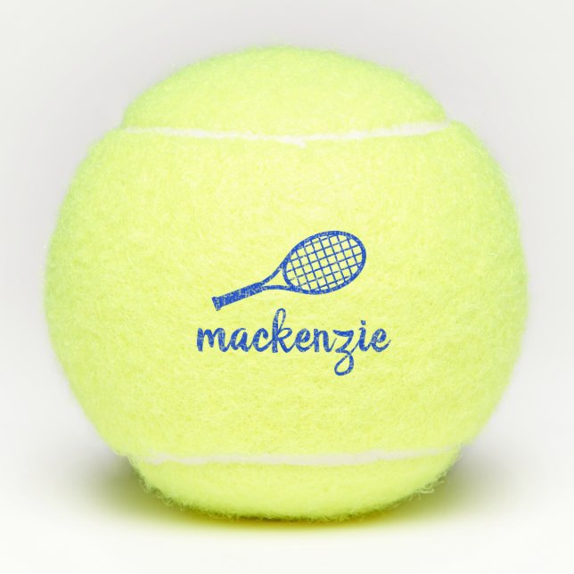 Personalized Calligraphy Script Name Blue Tennis Balls (Front)